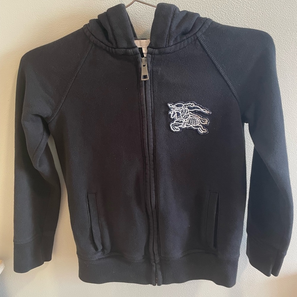 Burberry Black Kids Zip-Up Hoodie with White Logo